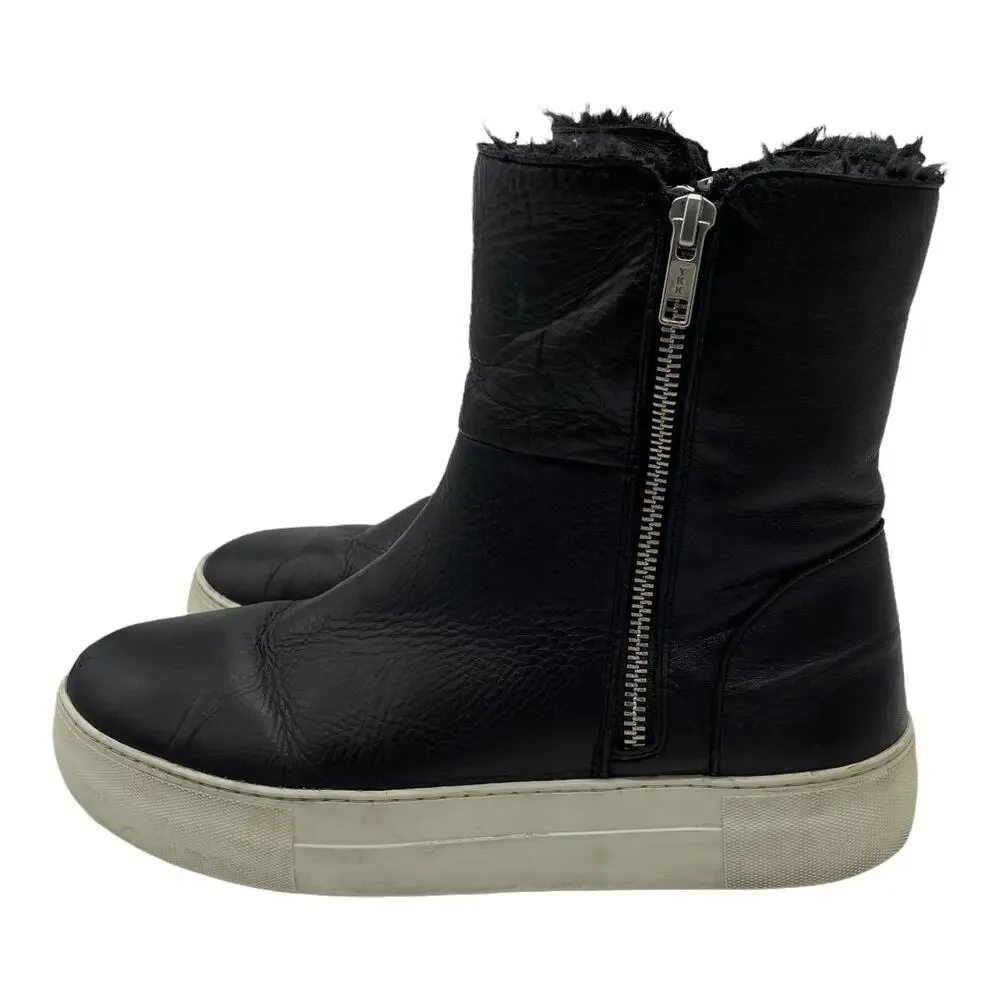 J/Slides Allie Faux Fur Lined Leather Sneaker Boots - Black - 8